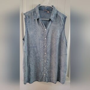 Chico's Chambray Oversized Long (30") Sleeveless Denim Shirt (Size 3) XL ❤️